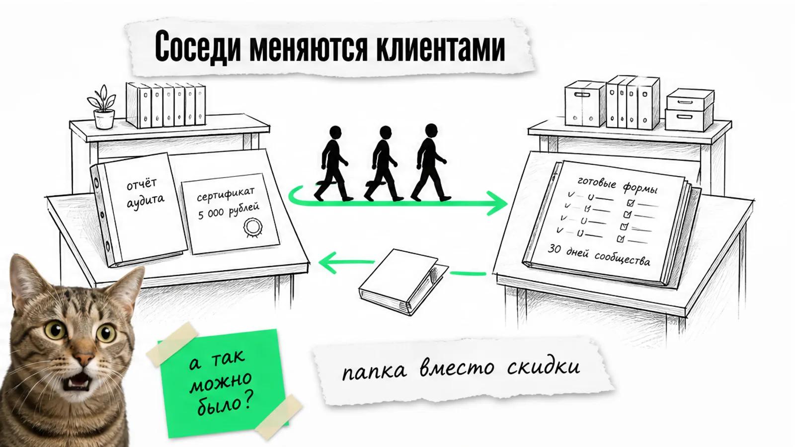 Агентство и бизнес-образование обмениваются владельцами через ярко-зелёную стрелку.